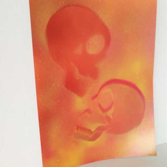 Abstract Floating Skulls Art 15x11 Yellow Orange Hand Crafted - Picture 16 of 16